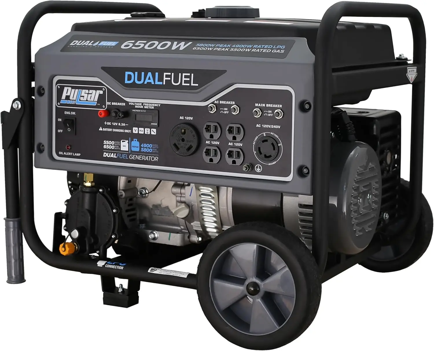 G65Bn Portable Gas And Lpg Dual Fuel Generator 5500 Rated 6500 Peak Watts, Rv Ready, Carb Compliant, Black&White