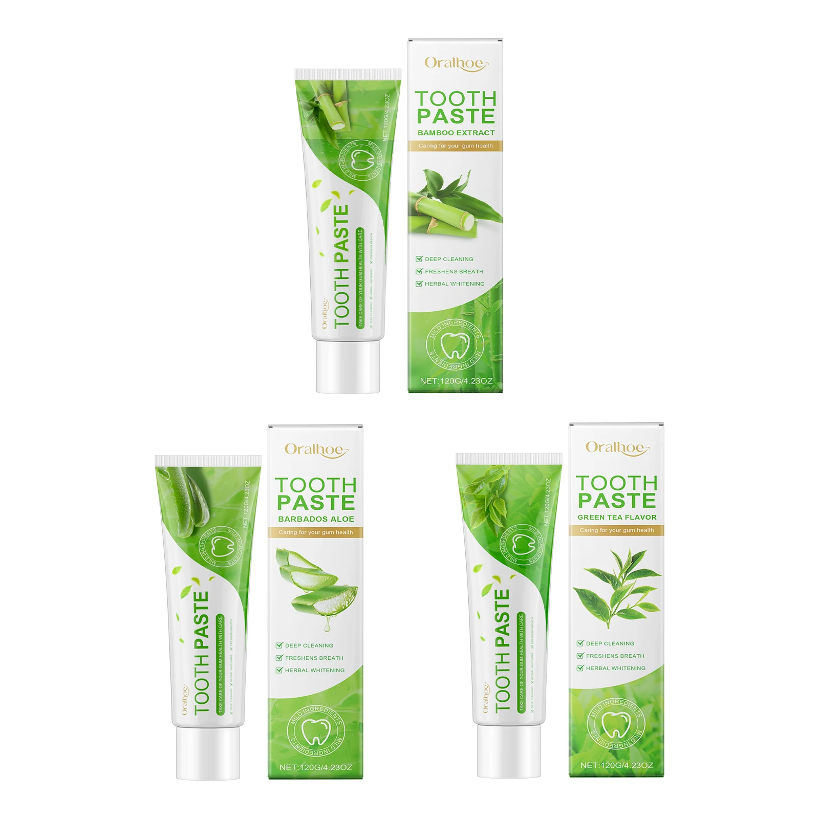 Natural Aloe Toothpaste Green Tea Bamboo Help Soothe Gums Reduce Plaque Freshen Breath Gentle Cleaning Teeth Whitening Oral Care