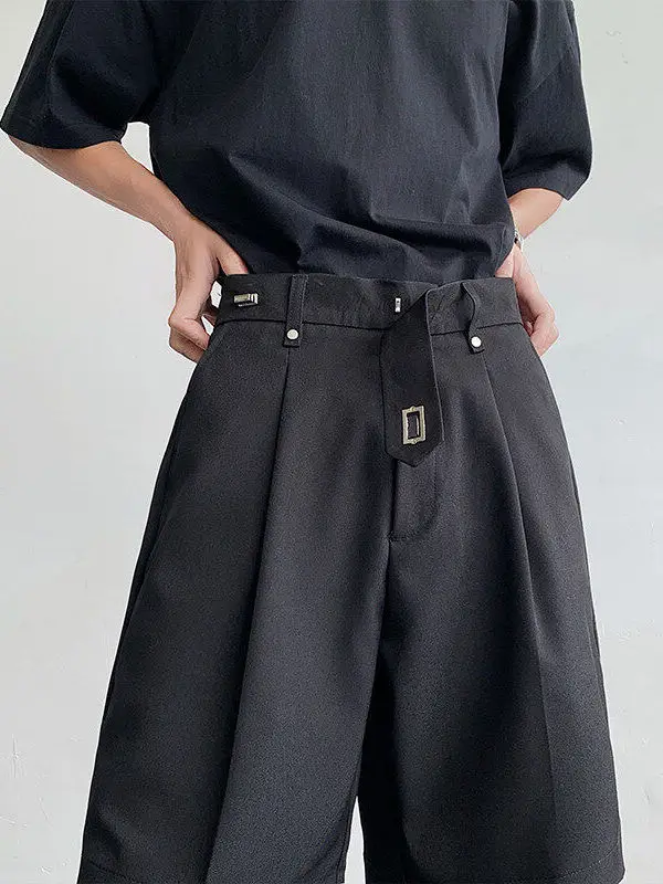 

TANGZ Studio Men's Casual Pants Metal Button Design Loose Fit Five-Quarter Length Summer orts Drapey Fabric Youthful Sle