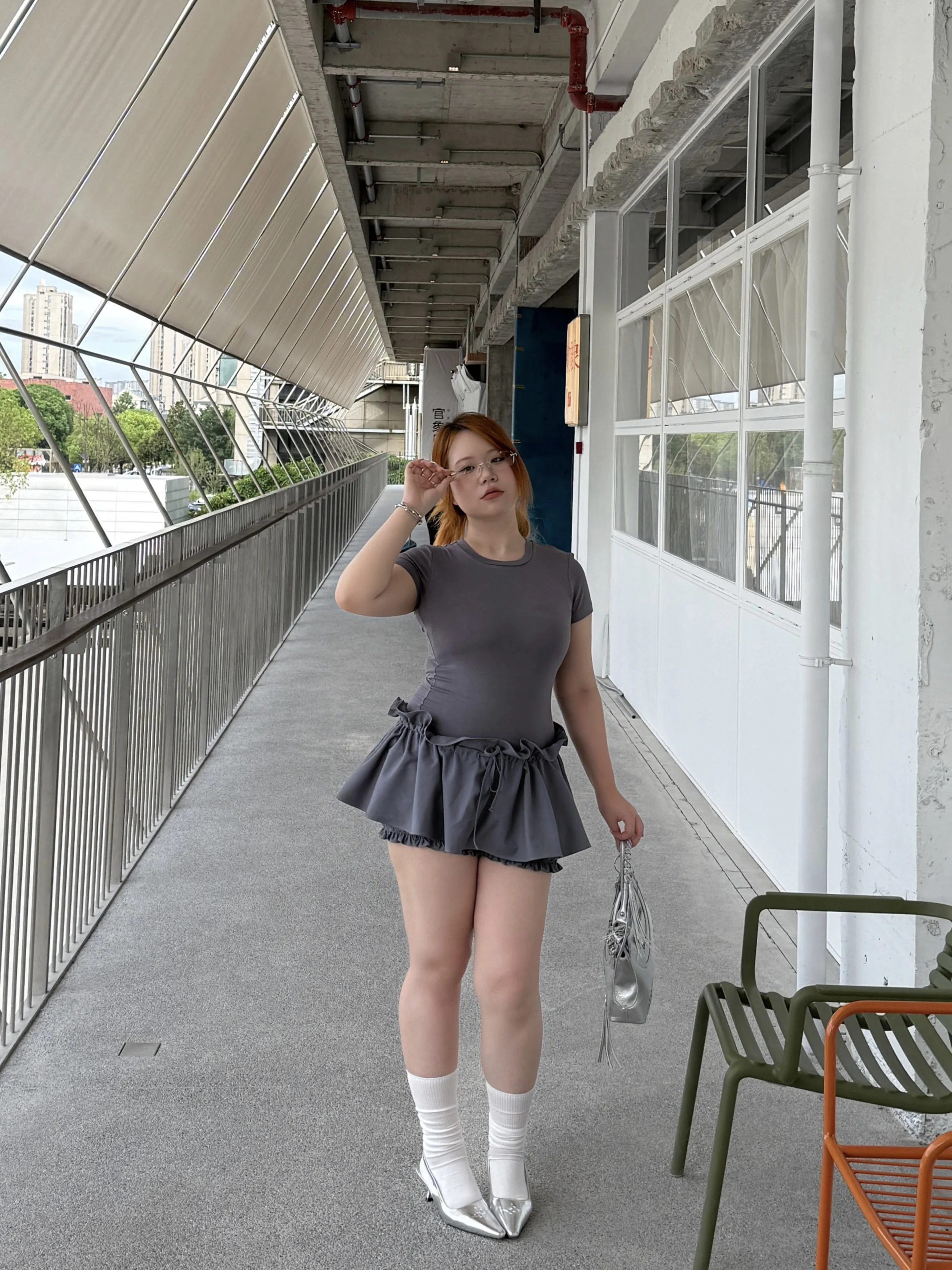 

QDD Studio plus Size Fashion Set round Neck Short Sleeve Puffy Skirt Pants Anti-Light Bouffant Skirt Set Casual High Waist ...