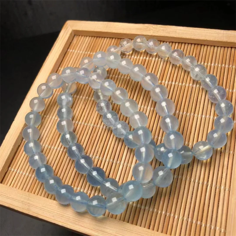 Natural Gradient Color Aquamarine Bracelet Women Healing Gemstone Crystal Strand Bangles Lovers Jewelry Gift 1PCS 7.5MM