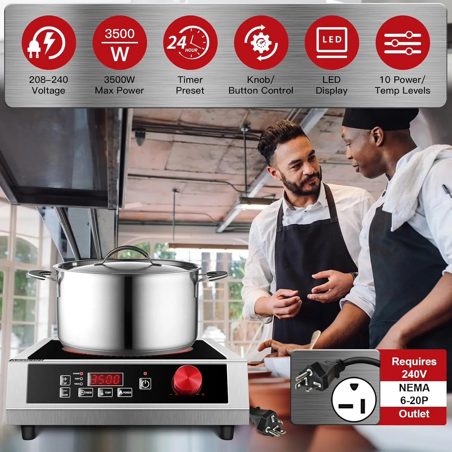 Induction Cooktop, Powerful Electric Induction Burner, Countertop Electric Stove with Digital Sensor, Touch/Knob Control