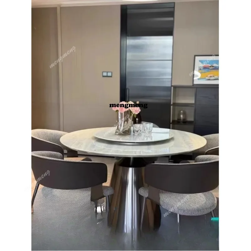 

Crystal luxury stone dining table and chair combination light luxury villa living room household round dining table