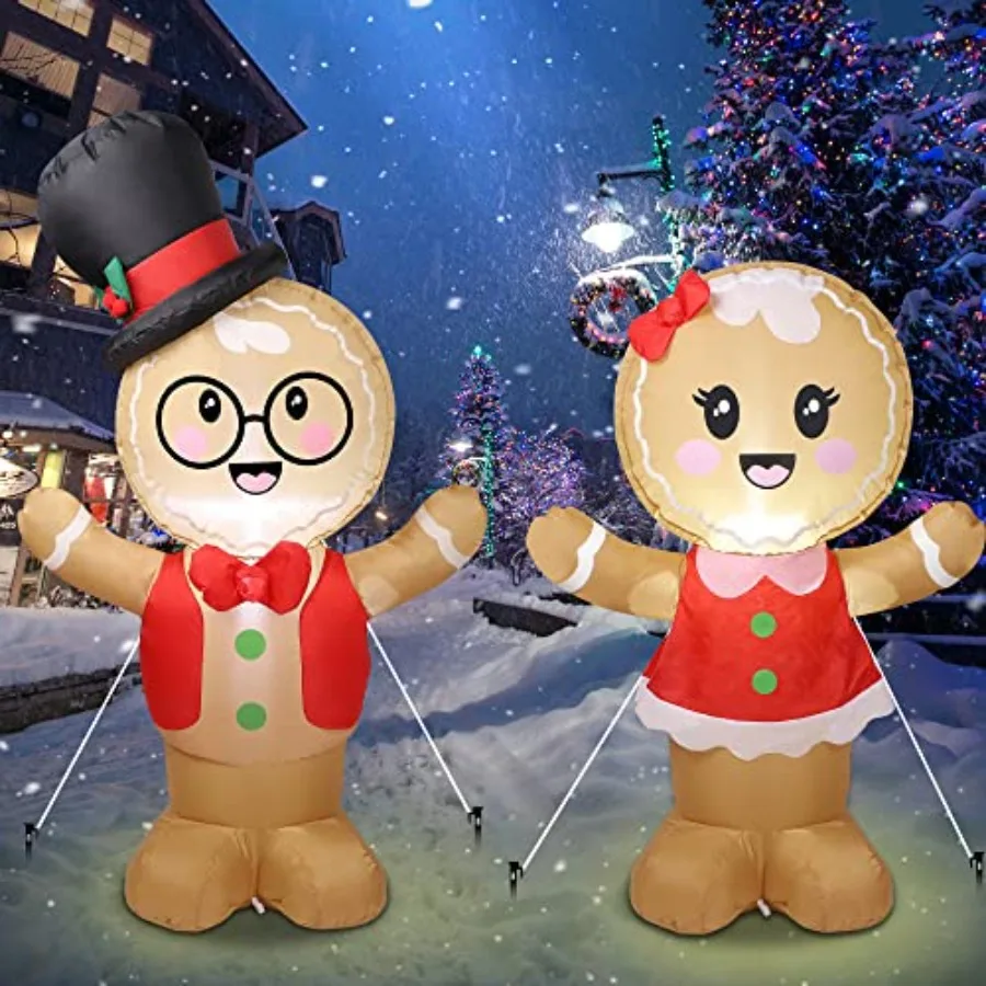عيد الميلاد نفخ الديكور 5FT مجموعة من 2 تفجير ترحيب الزنجبيل رجل زوجين رائعتين عيد الميلاد نفخ الزنجبيل الخبز رجل fo #4