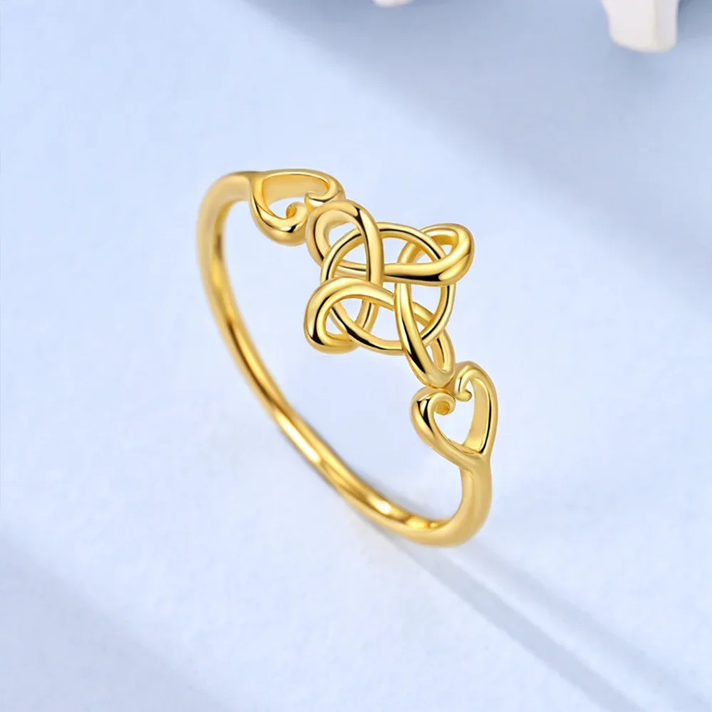 

Ring 925 Sterling Silver Gold Moon and Stars Hollow Zircon Ring Celtic Knot Ring for Women Party Birthday Jewelry Gift