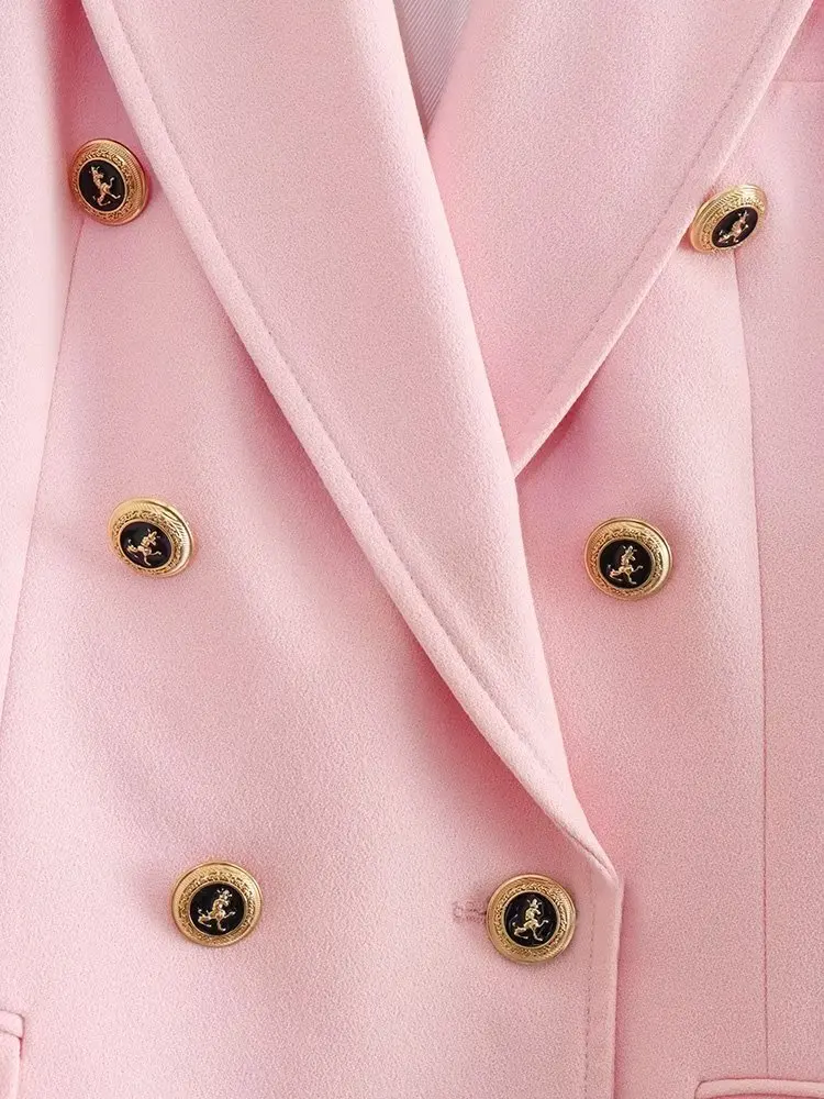 Jenny&Dave Office Ladies Solid Color French Fashion Ladies Retro Double Breasted Casual Suit Simple Jacket Coat Women Tops