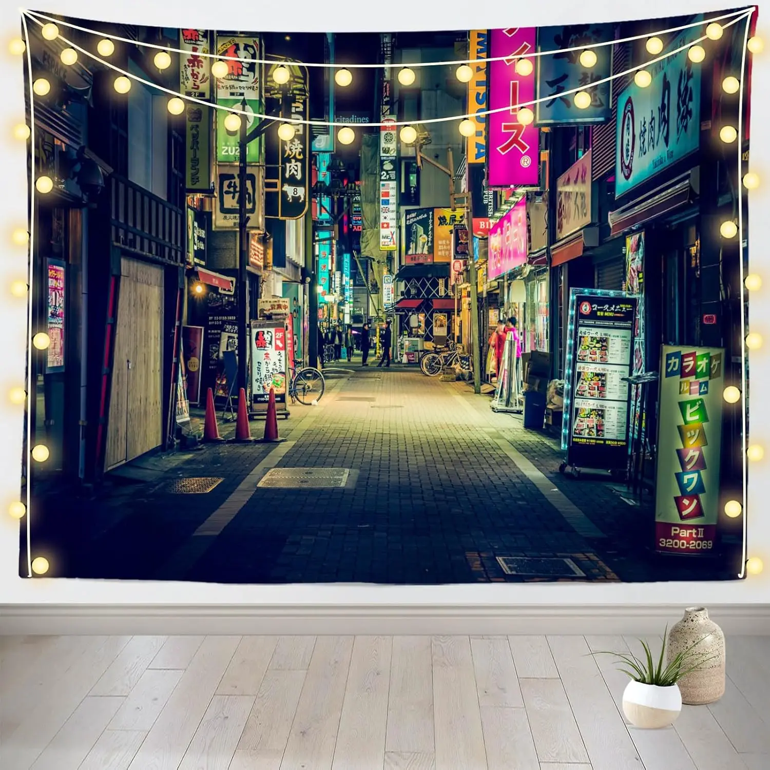 Large Neon City Street Tapestry Wall Hanging Anime Japanese Tokyo Urban Art Backdrop Home Decor Poster Print Canvas Decoration