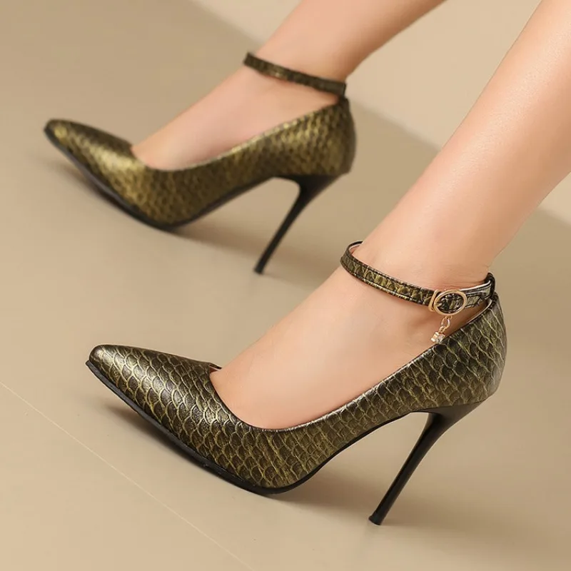 2026 Summer Punk Style Sexy Fashion Serpentine Pattern Women's High Heels Pointed Party Banquet Shoes