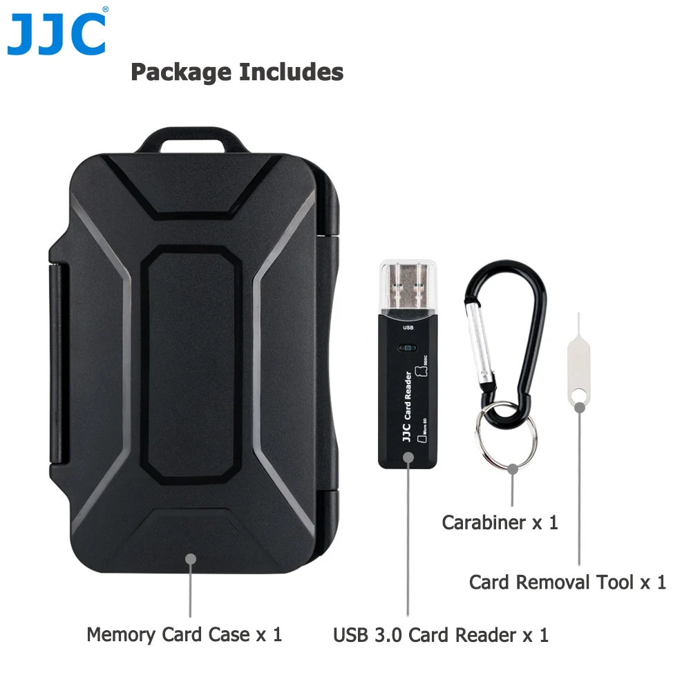 JJC TF MicroSD Card Case with Card Reader&Sim Card Pin Waterproof Memory Card Holder for SD/ Micro SD/ Micro SIM/ Nano SIM Cards