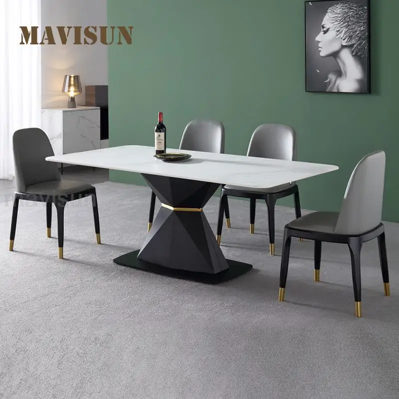 Italian Style Rock Board Dining Table And Chairs Set Household Simple Furniture Modern Hot Sale kitchen Rectangle Table 6 Chairs