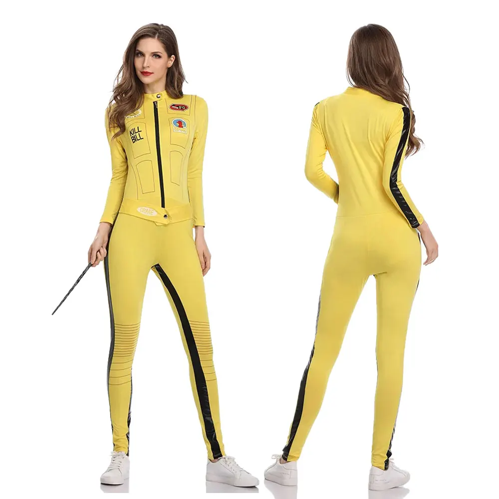 

Movie Women Kill Bill The Bride Beatrix Kiddo Costume Halloween Carnival Party Fearful Killer the Bride Cosplay Fancy Jumpsuit
