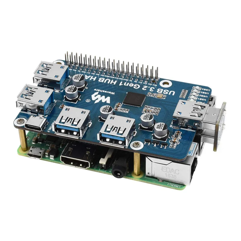 Placa de expansão Waveshare para Raspberry Pi, USB 3.2, Gen1, HUB, HAT, 4 B, 3 B +, 3 B, 2B, Zero Zero Zero, 2 W, Zero WH, plug and Play