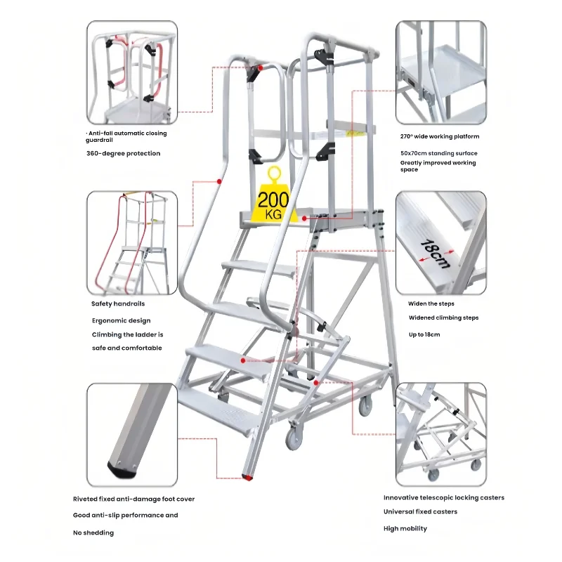 Aluminum alloy climbing platform ladder engineering ladder warehouse maintenance mobile truck scaffolding stairs