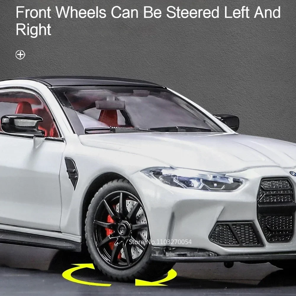 Escala 1/24 m4 modelo de carro brinquedo liga fundida veículo 4 portas abertas corpo metal borracha pneu som luz puxar para trás brinquedos presente para crianças