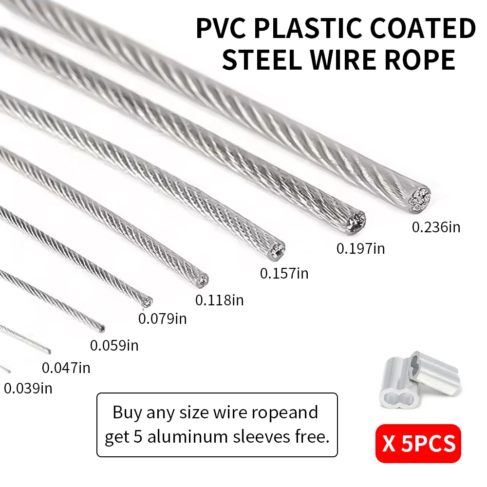 

5/10/20/50M PVC transparent coated cable, stainless steel wire rope, can be matched with pulley rope, metal rope