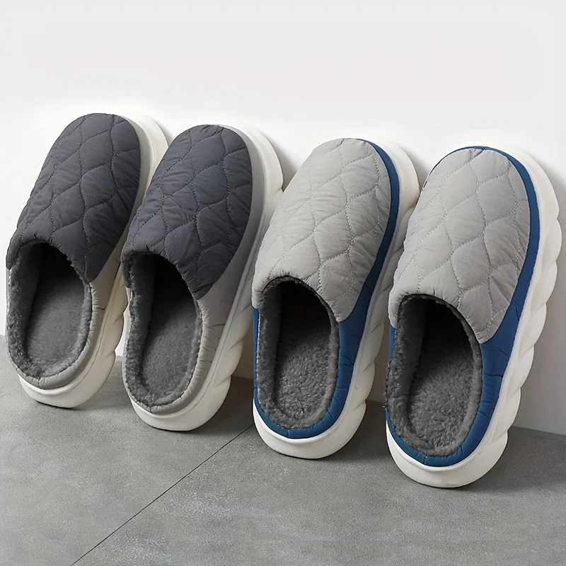 

Winter Casual Men's Slippers Indoor Waterproof Home Shoes Fur Flat Warm Fashion Couples Bedroom Houseshoes