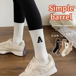 Women's Warm Socks Kawaii Letter A Ladies Socks Autumn Winter Korean Style Fashion Solid Color Harajuku Unisex