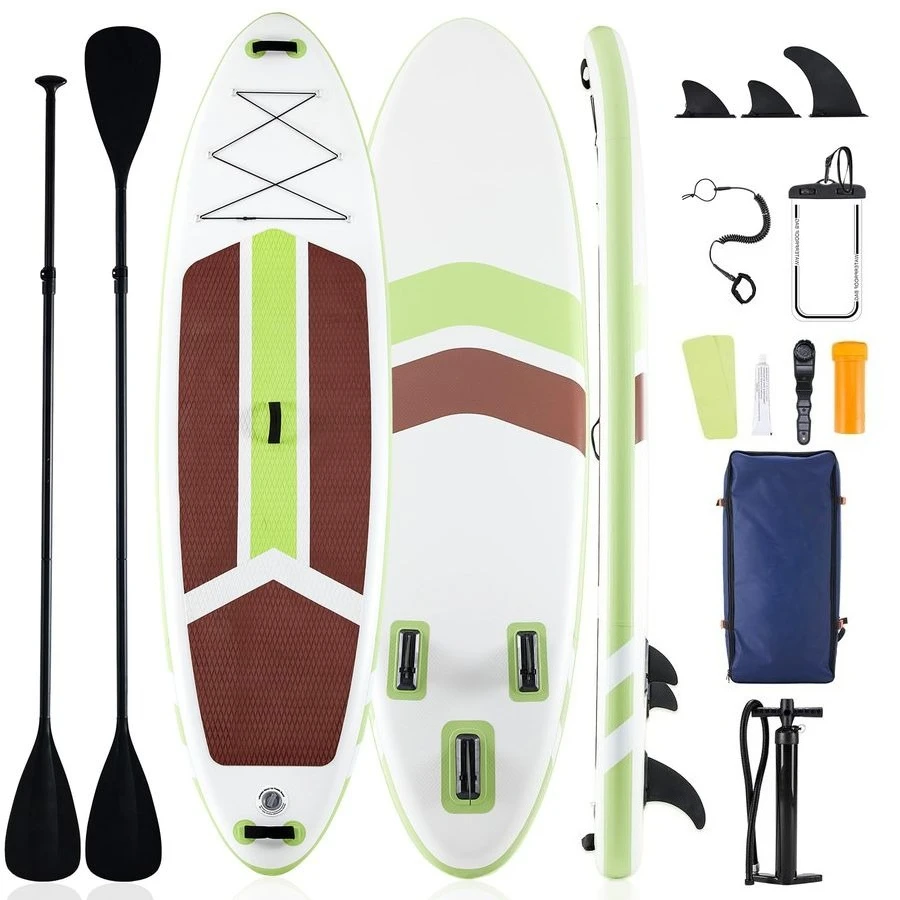 Tabla de paddle surf inflable con accesorios premium, remo 2 en 1, diseño ancho y estable, cubierta antideslizante y cómoda.