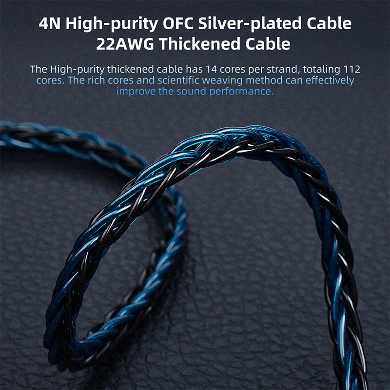 KBEAR ST12  8 core HiFi Earphone 4N OFC silver-plated Upgraded Cable  3.5/4.4mm MMCX/0.78mm 2Pin for Lark Rosefinch KS1