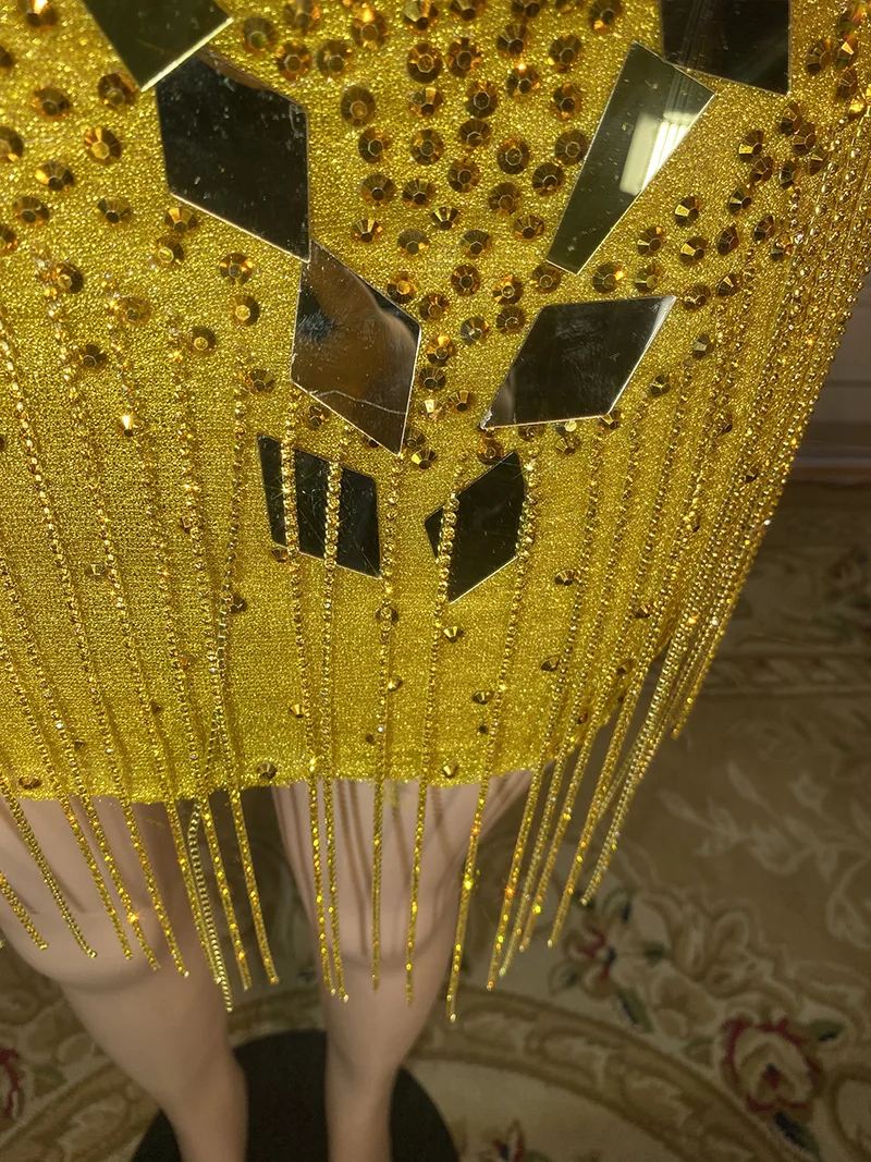 เครื่องแต่งกายวันเกิด Gold Silver Sequins คริสตัลพู่ชุดเซ็กซี่เซ็กซี่ Vestidos De Noche Elegantes งานแต่งงานชุดยาว
