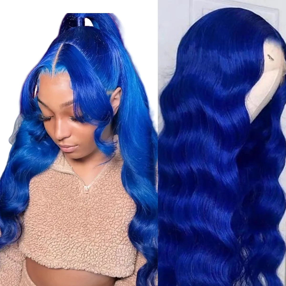 HD 13x4 Sapphire Blue Lace Front Wig Colored Human Hair Wigs Brazilian Glueless 30 32 Inch Body Wave Royal Blue Lace Frontal Wig