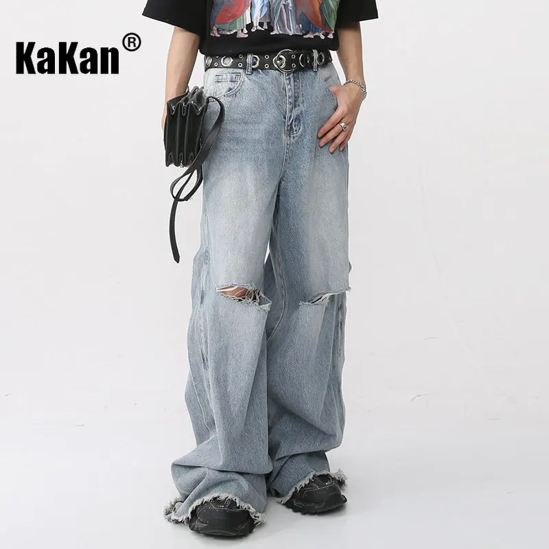 

Kakan - New Korean Version of Loose and Torn Denim Jeans for Men, Youthful and Trendy Casual Blue Long Black Jeans K50-228