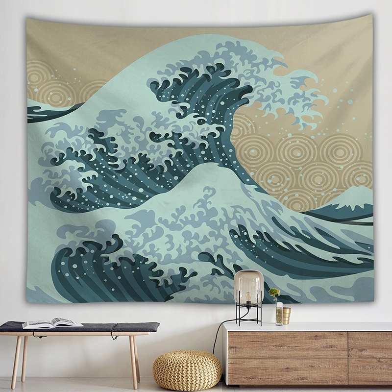 Japan Kanagawa Waves Printed Hanging Tapestry wall mandala tapestry Wall Hanging Tapestries Boho Bedspread Yoga Mat Blanket