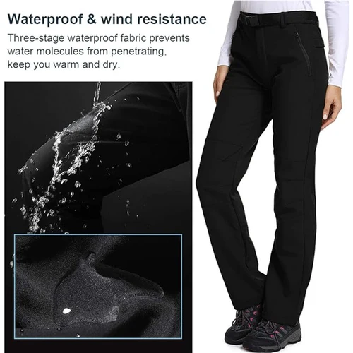 Imagen 2 del producto TRVLWEGO, pantalones de senderismo para mujer, pantalones de Trekking para acampar, escalar, cazar, Softshell, impermeables, ropa muy cálida a prueba de viento para invierno
