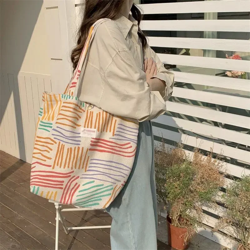 Rainbow Striped Women's Handbags Contrast Color Fashion Shoulder Underarm Bag Casual Shopping Tote Bags High-capacity