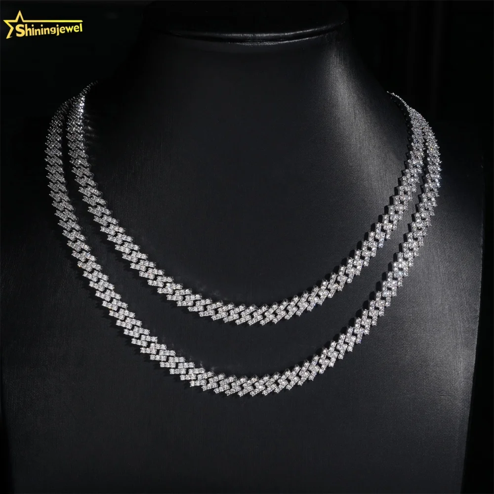 Stock Large Hip Hop Shining Round Brilliant Cut Iced Out Mossanite Cuban Chain Necklace.