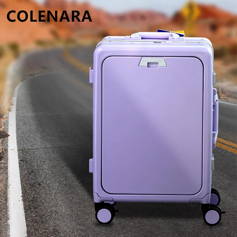 

Чемодан на молнии COLENARA с передним отверстием, чехол на тележке для ноутбука, чехол из АБС-пластика + ПК, 20 дюймов, 24 дюйма, женский чемодан с алюминиевой рамой