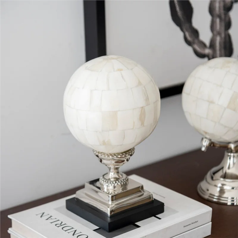 Indian craft white beef bone splicing mosaic sphere art ornament, modern style home desktop decoration