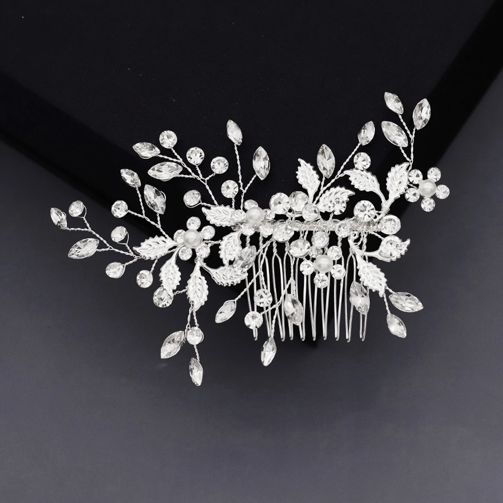 

Pearl Rhinestone Hairpin Elegant Wedding Headdress Silver Flower Bride Comb Hair Accessories Prom Photoshoot Props