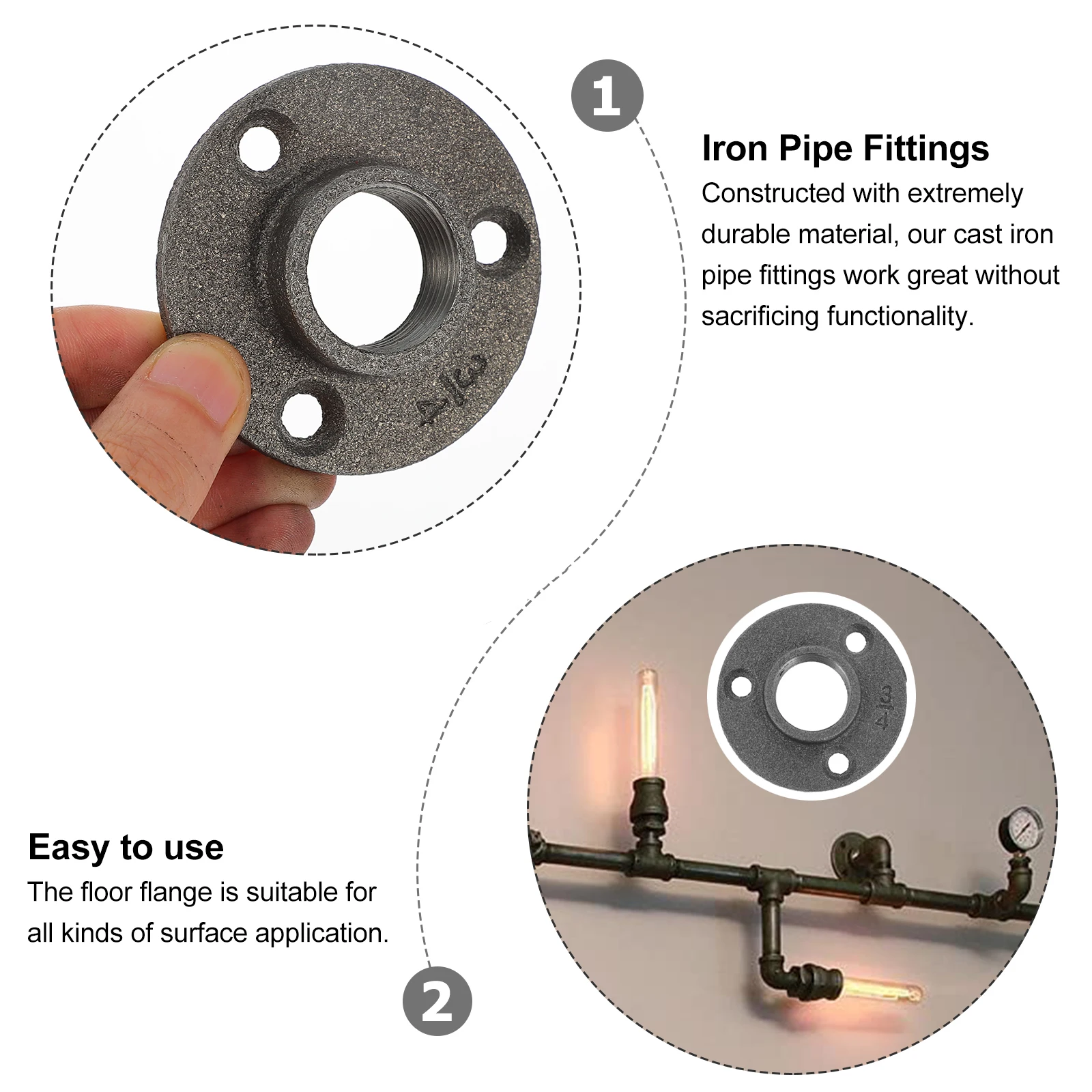 

10pcs Floor Flange Plates Cast Iron Pipe Fittings For Furniture Shelving Industrial Decor Mounting Brackets Kitchen Fixtures