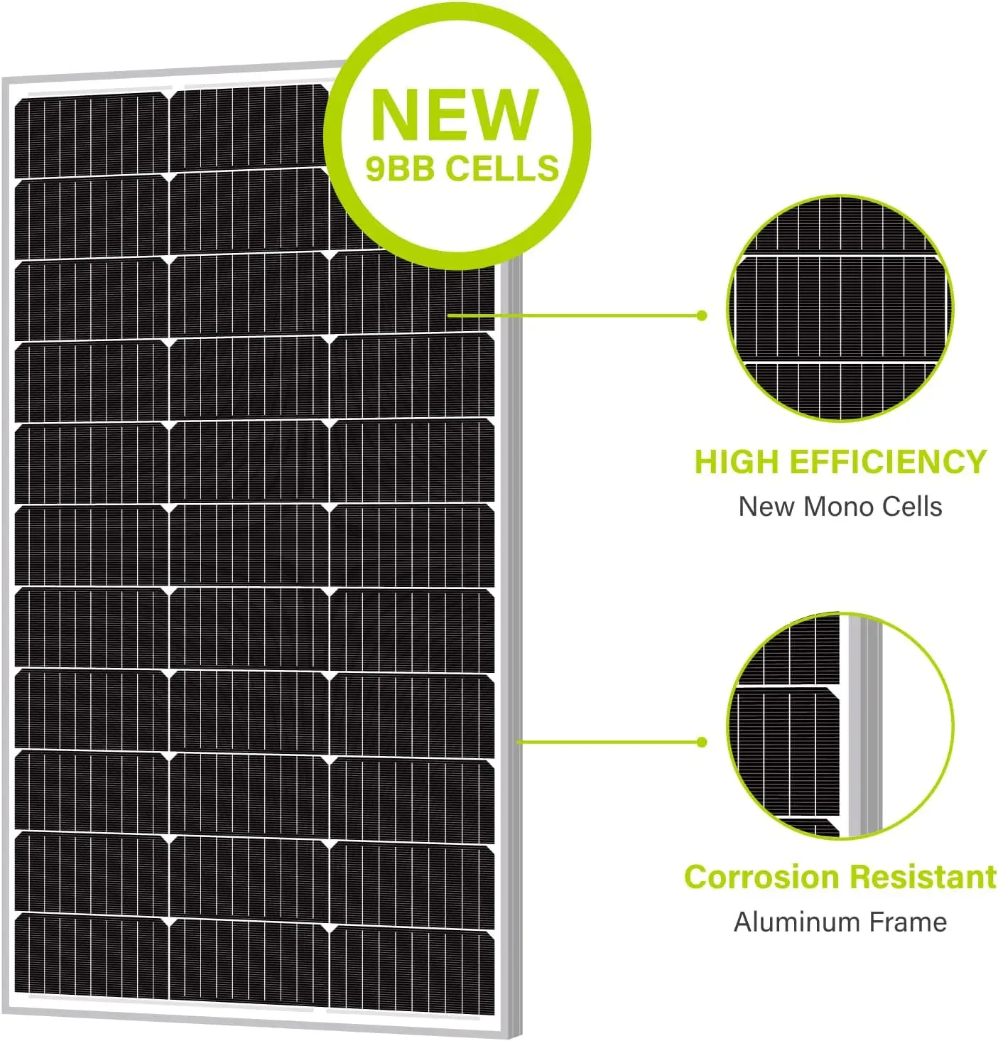 Imagem -05 - Painel Solar Mono para rv Marine Módulo pv Monocristalino Alta Eficiência 12 Volts 9bb 100w Peças