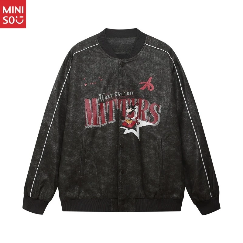 

Miniso American Retro Cartoon Letter Print Baseball Jacket Unisex 2025 Fall Winter Loose Casual Coat