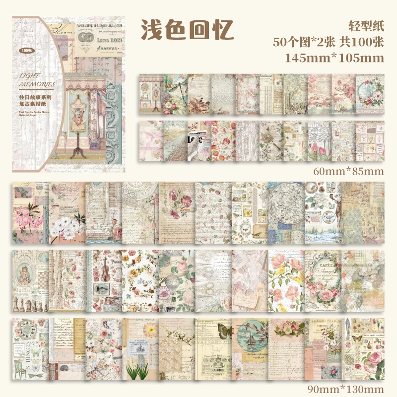 100 vellen/pak vintage materiaal papieren stickers plakboeken materialen papieren dagboeken handgemaakte doe-het-zelf decoraties studentenbenodigdheden