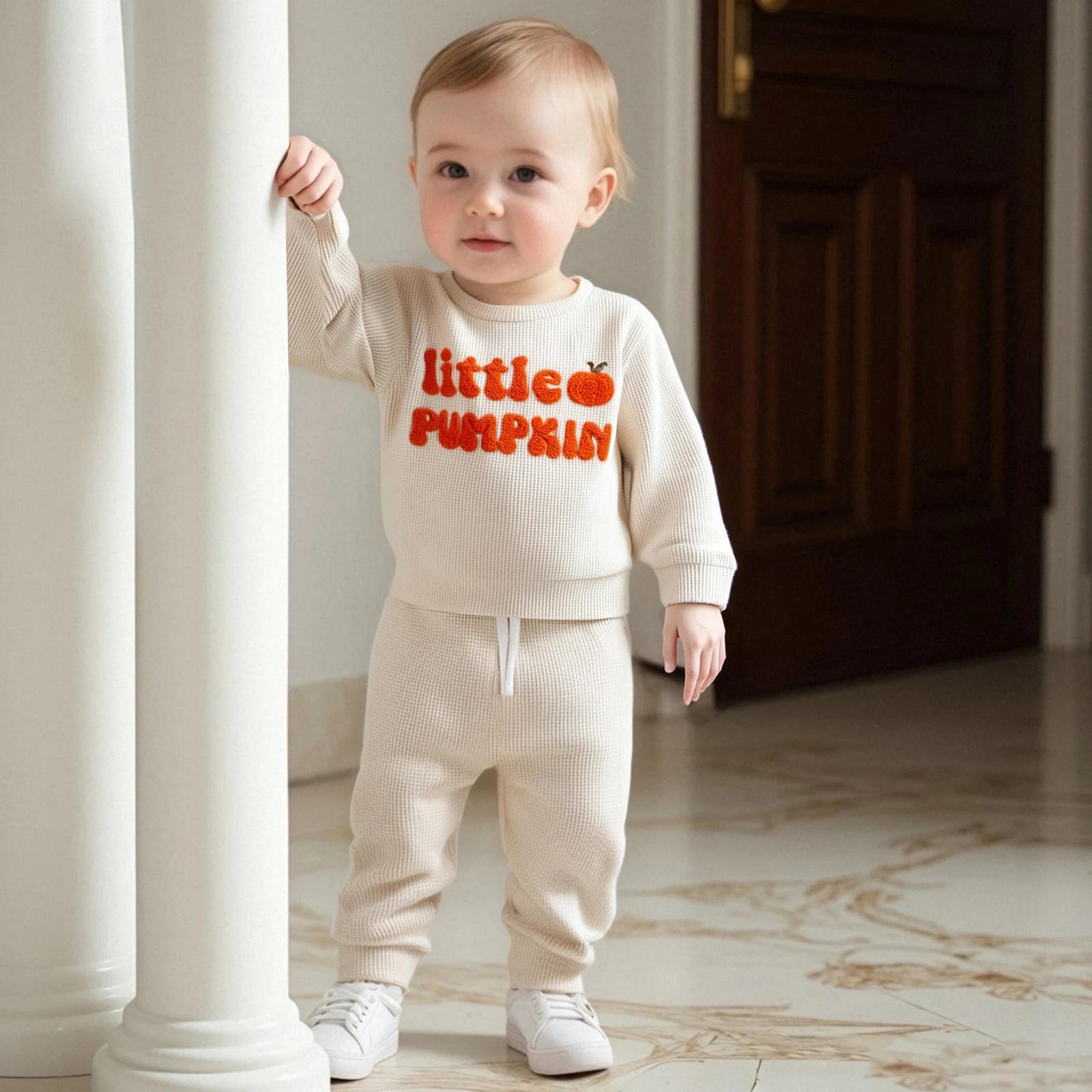 

Одежда для малышей, наряд на Хэллоуин для маленьких мальчиков, свитшот с длинными рукавами и эластичными штанами с вышивкой букв, комплект одежды