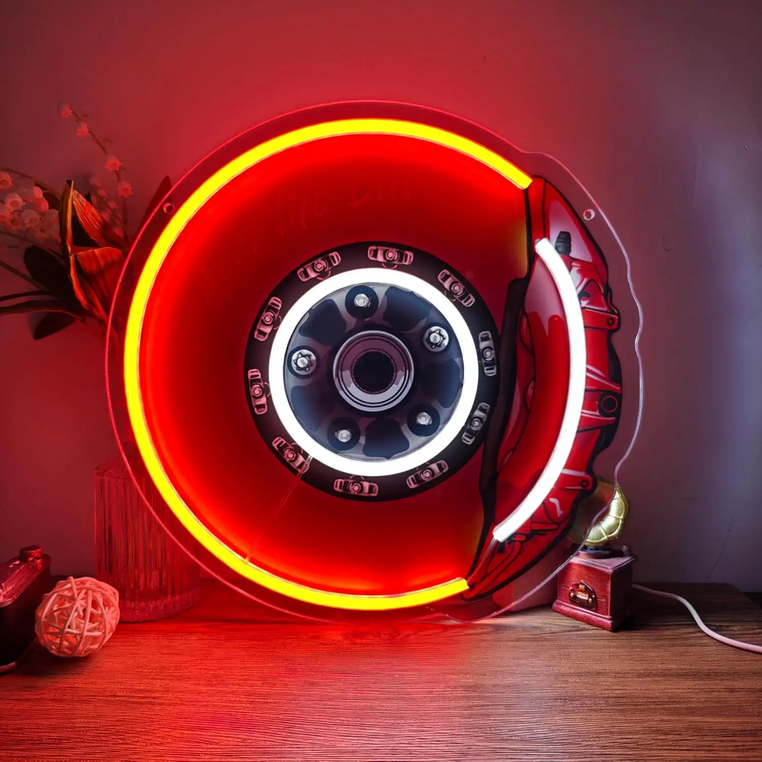 

Brake Disc Neon Sign LED Garage Neon Light Feel The Burn Gift for Car Lover Racing Fans for Workshop Bar Man Cave Birthday Decor