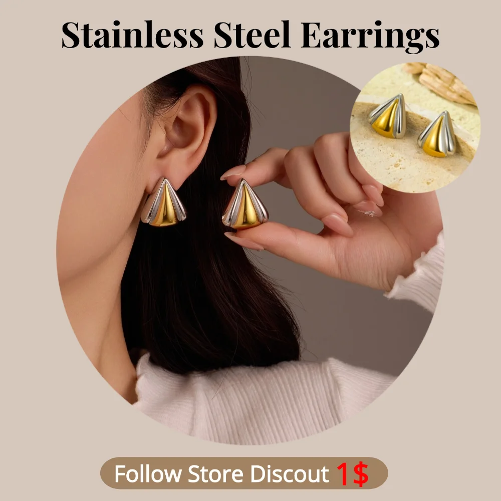 Stainless Steel Triangle Earrings Plated 18k Gold Color Non Tarnish Waterproof Trendy Jewelry Earrings For Women Gift