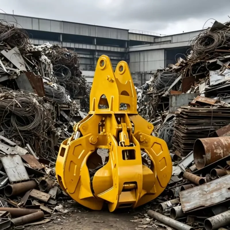 CE Certified Heavy Duty Hydraulic Orange Peel Grab 360 Rotating 5 Tine Scrap Grapple With Motor Engine For Scrap Metal Recycling