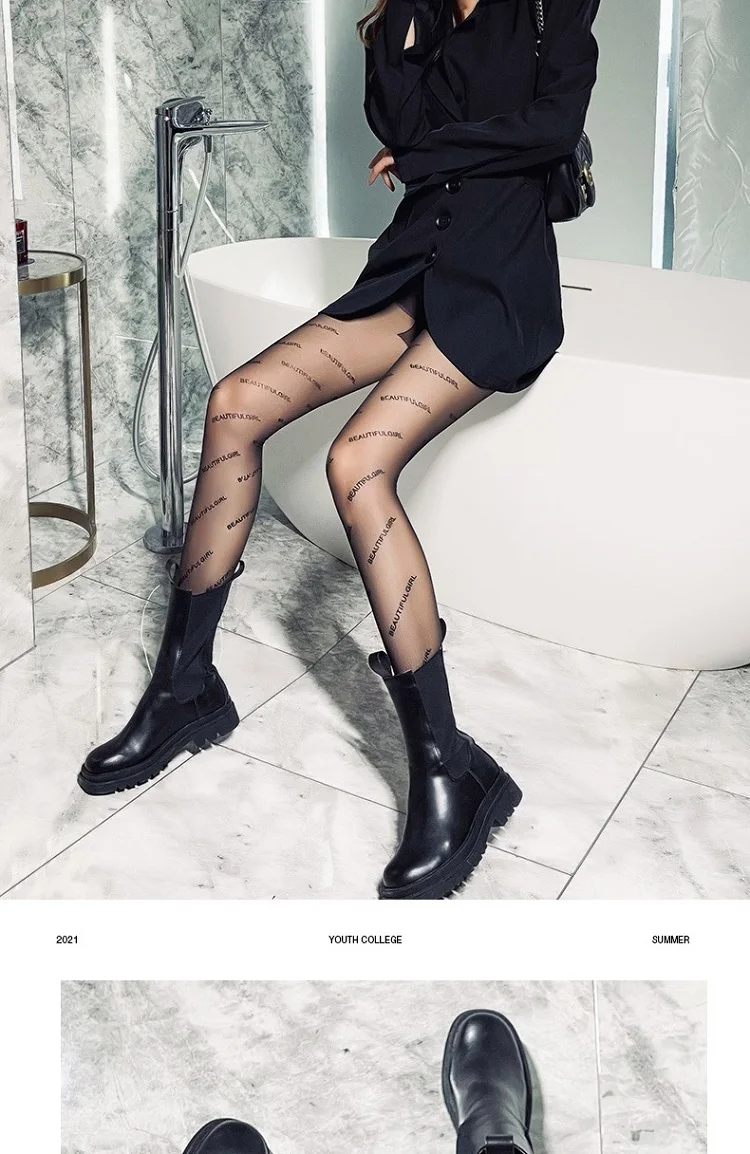 Sexy Damen-Strumpfhose Transparente Strümpfe mit Buchstabendruck Modische Damenstrümpfe mit Aufdruck CTW032 – Detail 12