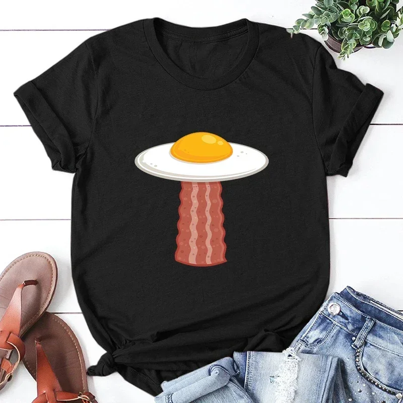 Short Sleeve Tee Casual Fashion Female Top  Aesthetic Streetwear Women Clothing T-shirts Egg Space Print Graphic Summer Tshirt