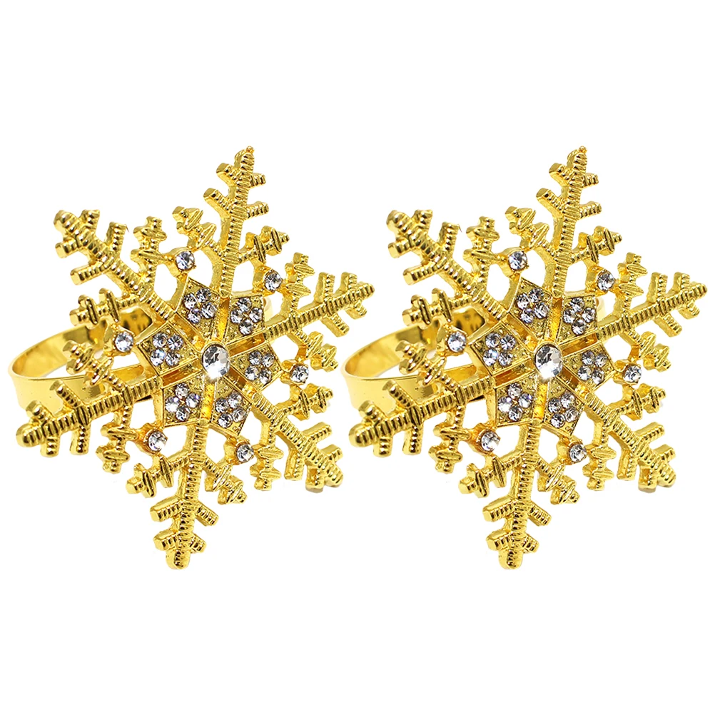 

2pcs Alloy Ring Christmas Snowflake Design Decorative Tableware For Party Holiday Dining Lightweight Sturdy Serviette Holder