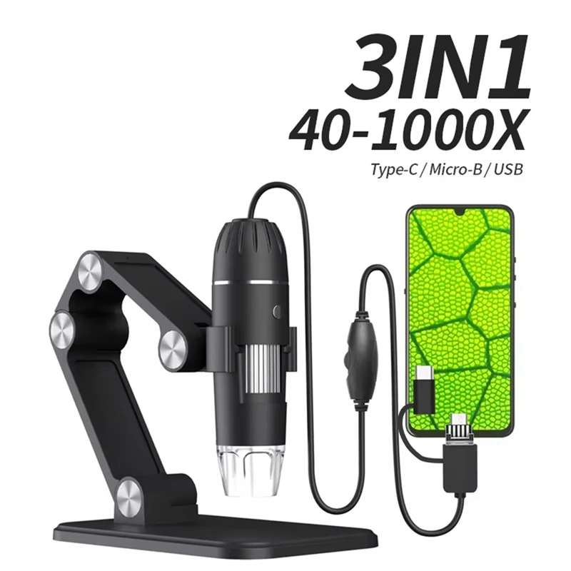 Microscopio digitale portatile USB HD Telecamera di ispezione 50X-1600X con supporto 8 microscopi portatili a LED per PC Smartphone