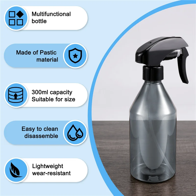 ABJY-Plastic Spray Bottles For Cleaning Solutions,10OZ Reusable Empty Container With Durable Black Trigger Sprayer, 3Pack