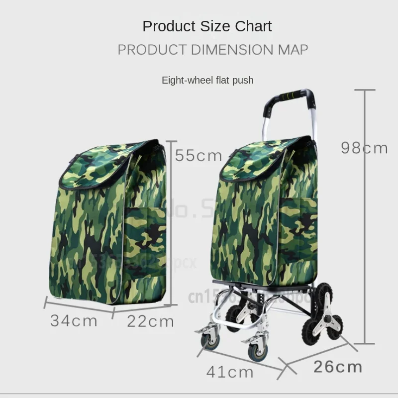 Foldable Shopping Basket for Women, Trolley on Wheels, Climb Stairs Trailer, Portable Shopping Bags, New