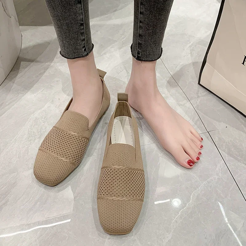 Zapatos planos De malla con punta cuadrada para Mujer, zapatillas transpirables informales con agujeros a la moda, novedad De verano, 2024