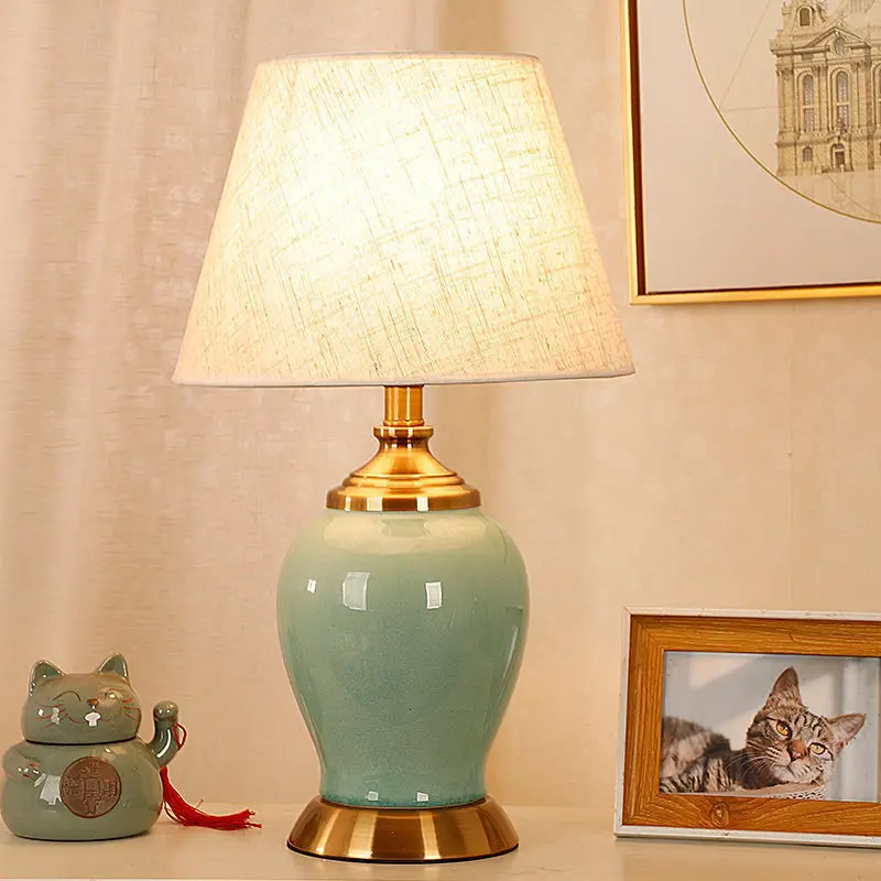 

Ceramic desk lamp, bedroom, living room, study, American simple modern new Chinese touch wedding warm bedside lamp