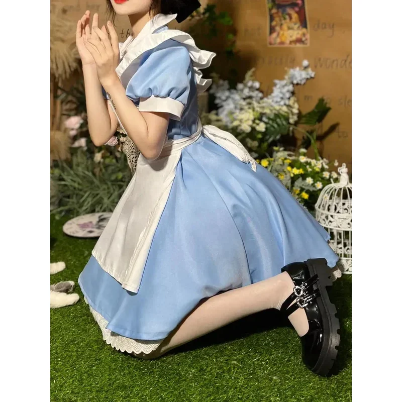 Lolita op menina azul festa feminina manga curta vestido de empregada conjunto halloween cosplay trajex,5;d'2.y;8'